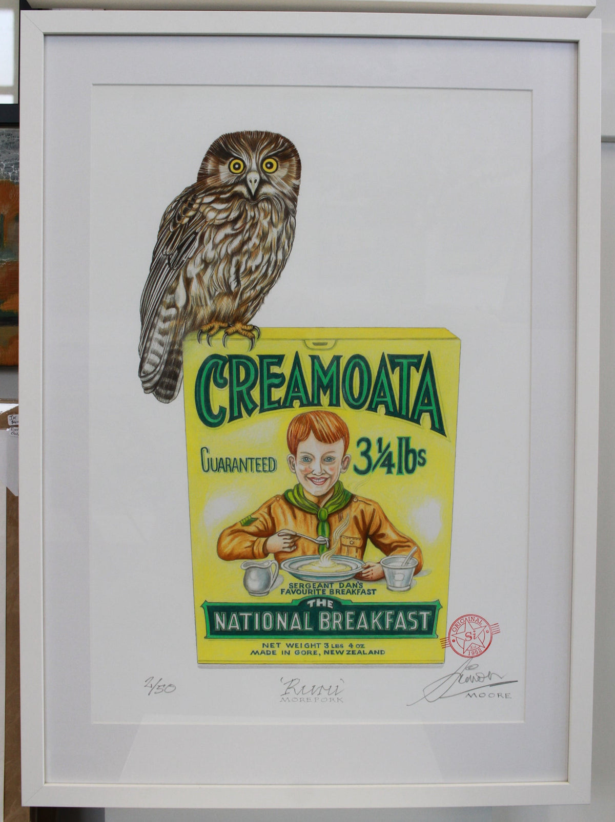 Ruru morepork - Large Framed by Simon Moore
