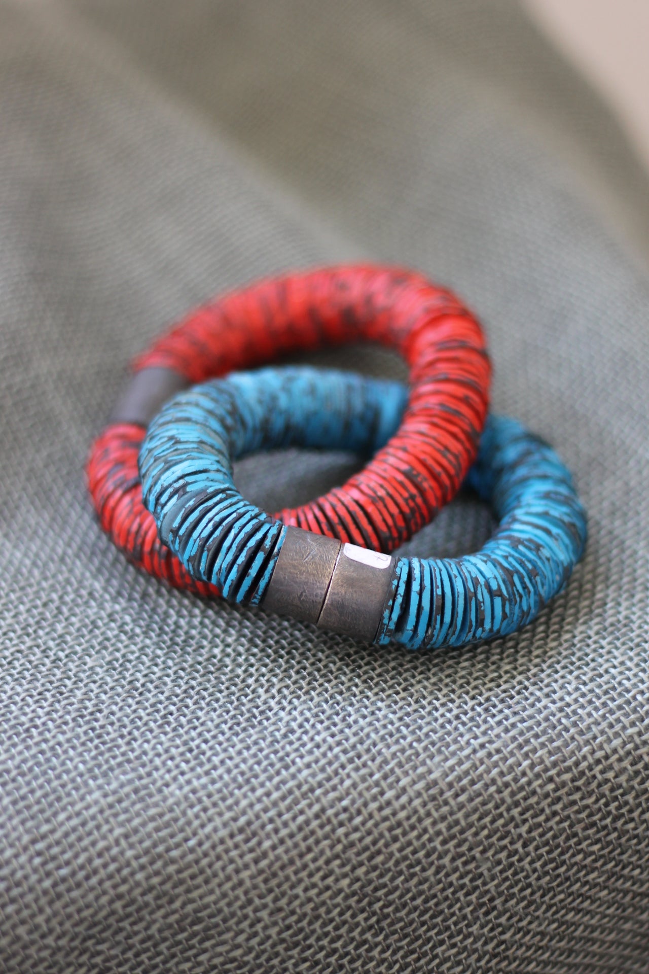 Recycled rubber bracelets by Phillipa Gee